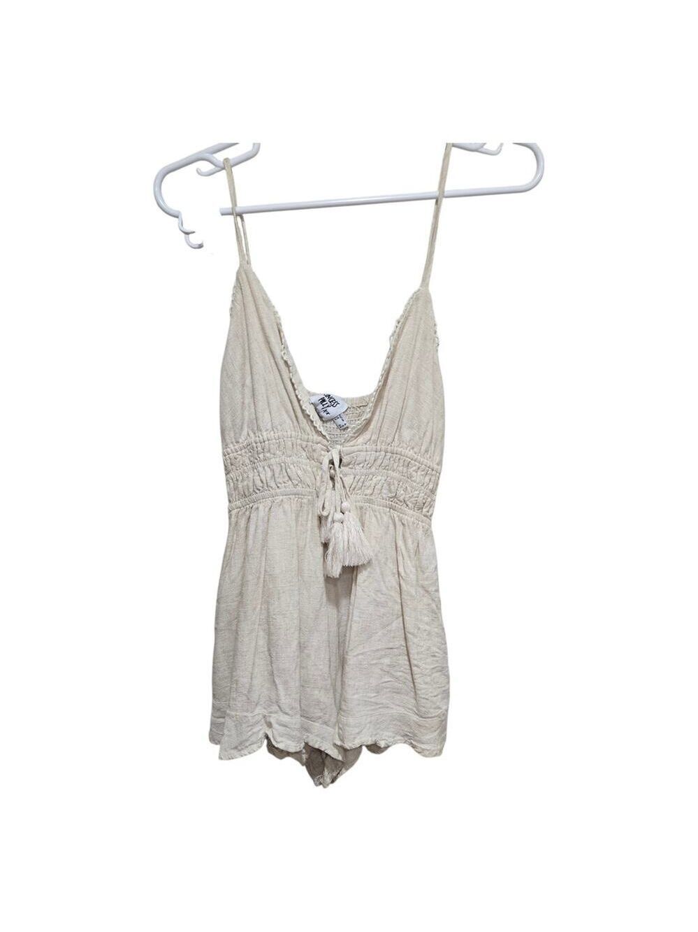 Princess Polly Cream Smocked Tie Front Romper XS US 2 Boho